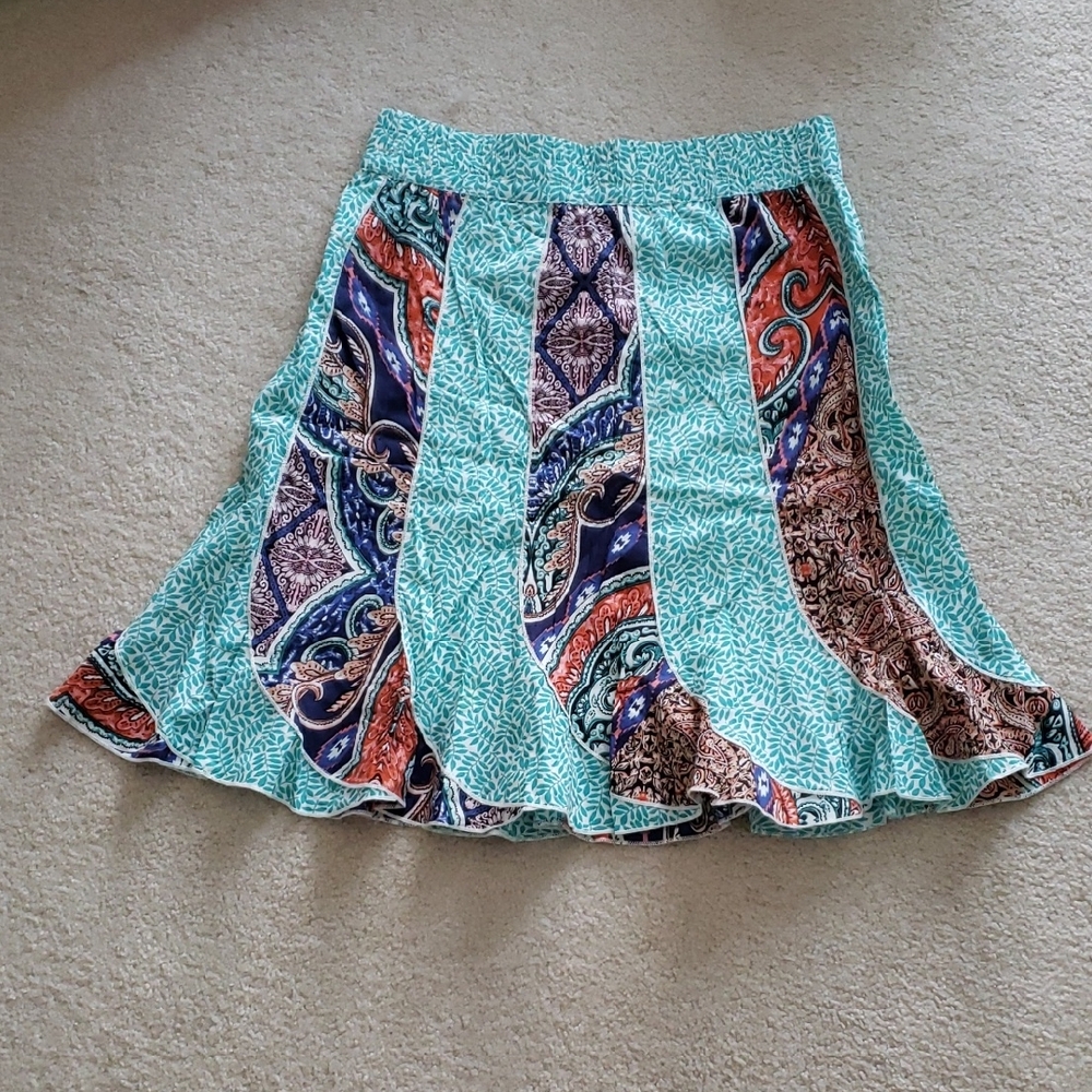 Sahalie Teal and Multicolor A-Line Skirt